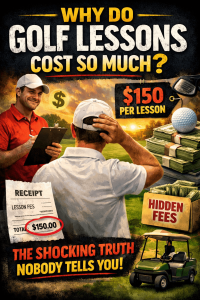 why do golf lessons cost so much thumbnail showing expensive golf lesson fees and frustrated golfer