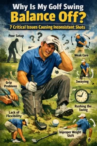 why is my golf swing balance off frustrated golfer struggling with inconsistent shots due to poor swing balance