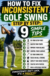 How to fix inconsistent golf swing step by step with 9 simple tips to improve golf swing consistency, tempo, balance, and ball striking