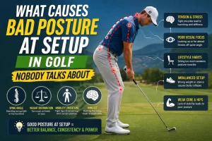What causes bad posture at setup in golf showing incorrect spine angle and poor golf stance position