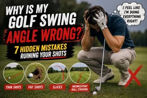 frustrated golfer struggling with why is my golf swing angle wrong during inconsistent shots