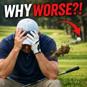 Frustrated golfer reacting to inconsistent golf swing every round after a bad shot on the course why is my golf swing inconsistent every round