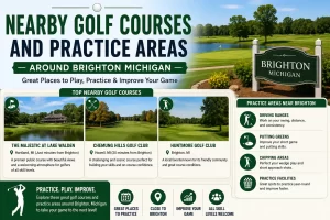 Nearby golf courses and practice areas around Brighton Michigan for beginners looking for the best golf lessons in Brighton Michigan for beginners.