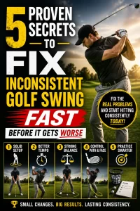Golfer learning how to fix inconsistent golf swing fast for better ball striking and consistency