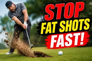 Golfer learning how to fix fat golf shots quickly with better golf swing mechanics and low point control