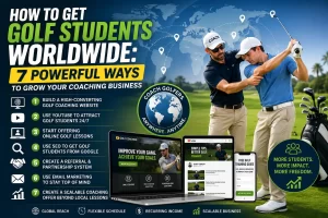 Professional golf coach showing how to get golf students worldwide through online coaching and golf marketing