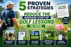 Golfer learning how to reduce the average cost of golf lessons in 2026 and save money on golf coaching