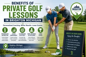 Golf instructor providing private golf lessons in Brighton Michigan demonstrating the average cost and value of personalized golf coaching
