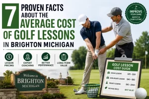 Average cost of golf lessons in Brighton Michigan with golf instructor providing a lesson to a student on a driving range