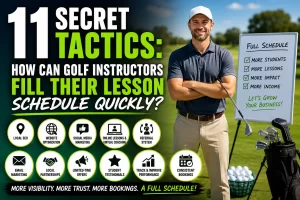 Golf instructor teaching students while using proven strategies to fill a golf lesson schedule quickly