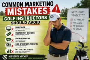 How do golf instructors promote their coaching services using websites, Google Business Profiles, content marketing, reviews, and online advertising
