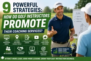How do golf instructors promote their coaching services through digital marketing, websites, and social media strategies