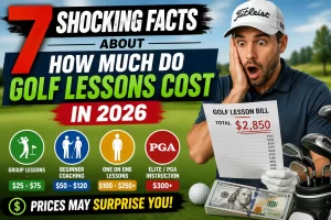 Golfer taking a private golf lesson with instructor showing how much do golf lessons cost in 2026