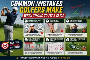 How to fix a golf slice fast by avoiding common swing mistakes including poor grip, alignment issues, and over the top swing mechanics