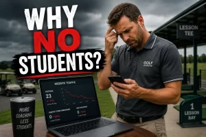 Frustrated golf instructor wondering why am I not getting golf students online after struggling with website visibility and golf lesson marketing.