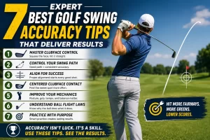 Golfer practicing the best golf swing accuracy tips to hit the ball straighter with proper alignment, clubface control, and consistent swing mechanics.