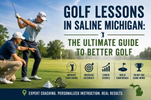 Golfer receiving professional golf lessons in Saline Michigan to improve swing mechanics and lower golf scores