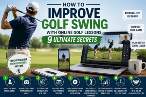 Golfer learning how to improve golf swing with online golf lessons using video swing analysis and personalized online coaching.