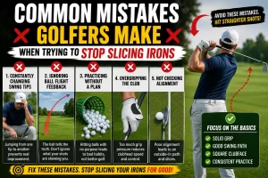 Common mistakes golfers make when learning how to stop slicing your irons, including poor alignment, weak grip, and incorrect swing path