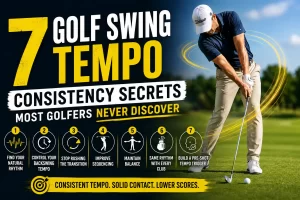 Golfer demonstrating golf swing tempo consistency with balanced sequencing and smooth swing rhythm