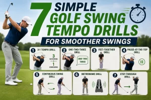 Golfer practicing golf swing tempo drills to improve rhythm, timing, balance and create a smoother golf swing