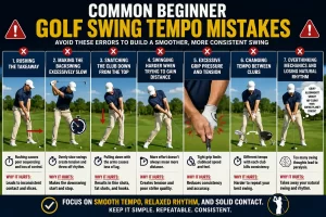 Golf swing tempo for beginners showing common tempo mistakes that cause poor timing and inconsistent swings