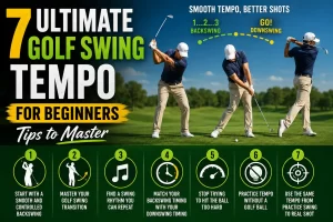 Golf swing tempo for beginners showing proper backswing, transition, and downswing rhythm