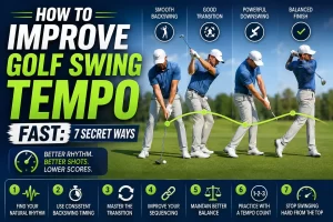 Golfer learning how to improve golf swing tempo with better rhythm, balance and swing sequencing