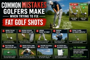 Common mistakes golfers make when learning how to stop hitting golf shots fat and improve ball-first contact