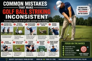 Common golf ball striking mistakes to avoid when learning how to strike a golf ball consistently