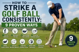 How to strike a golf ball consistently using proper setup, centered contact, low point control, and a repeatable golf swing.