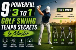 Golfer demonstrating 3 to 1 golf swing tempo with controlled backswing and downswing timing