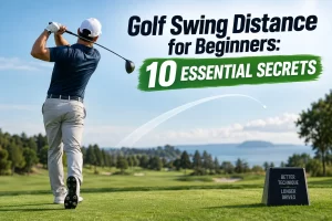 Beginner golfer improving golf swing distance with proper swing mechanics
