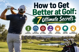 Golfer practicing how to get better at golf with improved swing fundamentals
