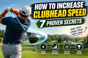 Golfer learning how to increase clubhead speed with proper body rotation and swing mechanics
