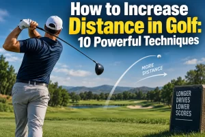 Golfer demonstrating how to increase distance in golf with proper rotation and powerful swing mechanics
