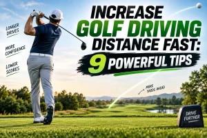 Golfer working to increase golf driving distance with a powerful driver swing