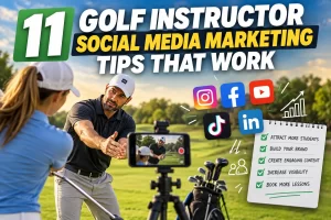 Golf instructor social media marketing strategy featuring a professional golf coach recording instructional videos to attract more golf students.