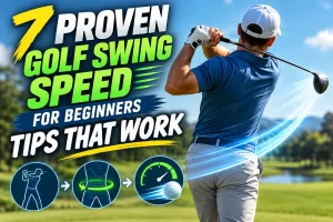 Golfer practicing golf swing speed for beginners tips to increase clubhead speed and improve swing mechanics