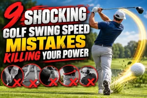 Golfer demonstrating common golf swing speed mistakes that reduce power