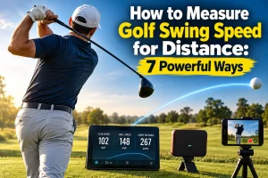 Golfer learning how to measure golf swing speed for more distance