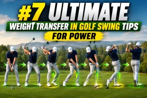 Golfer demonstrating proper weight transfer in golf swing for power
